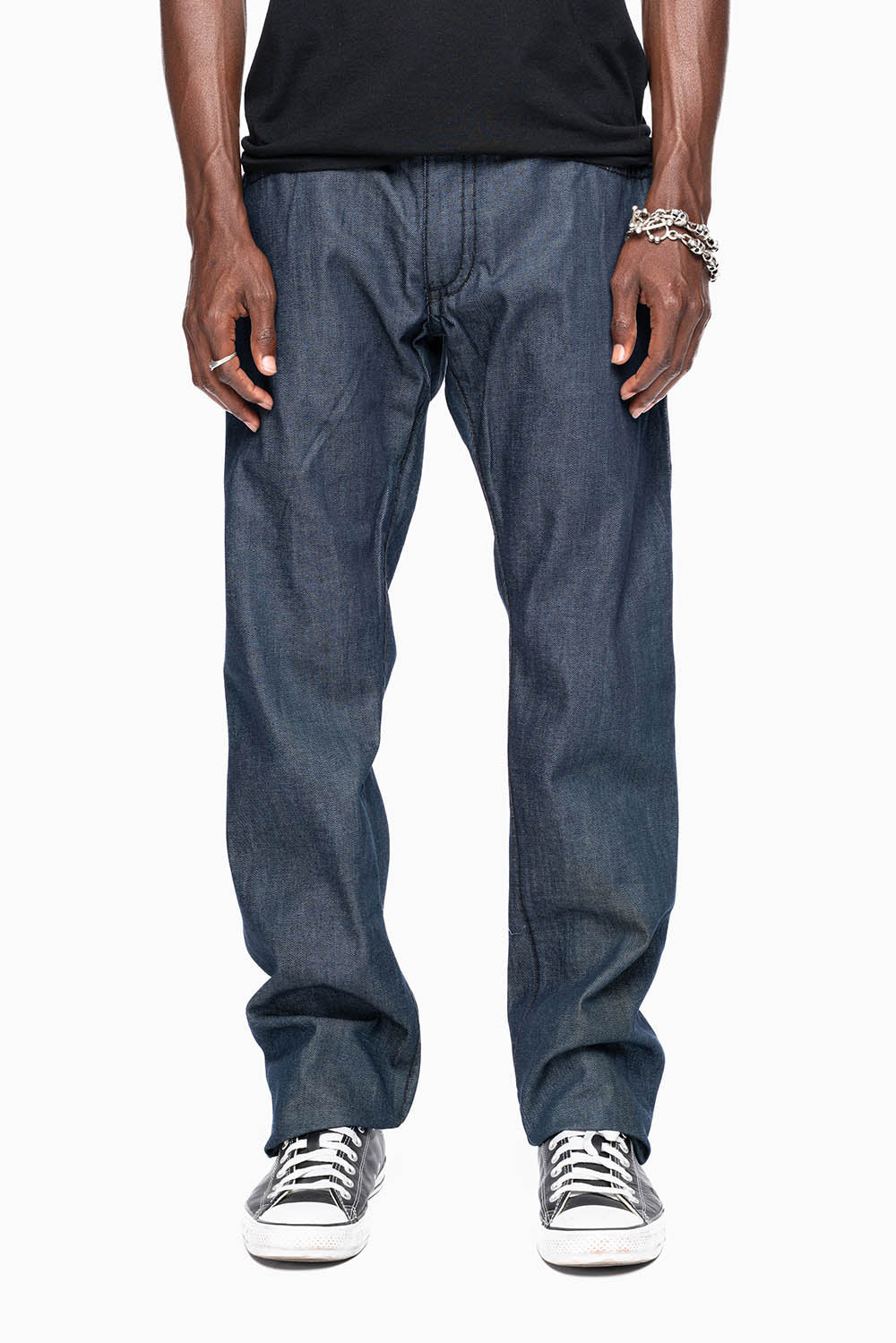 ROBIN'S SLIM FIT JEANS IN RAW DENIM EMBROIDERED ROBIN'S WING LOGO WITH BLK HEAVY STITCHING - Image 3