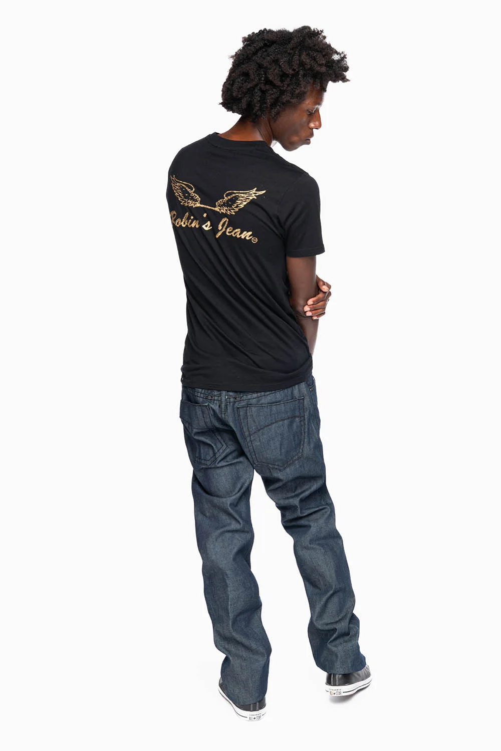 ROBIN'S SLIM FIT JEANS IN RAW DENIM EMBROIDERED ROBIN'S WING LOGO WITH BLK HEAVY STITCHING - Image 6