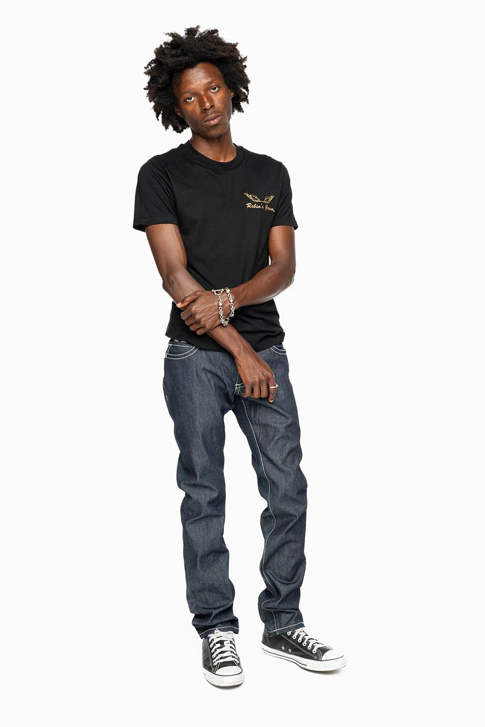 ROBIN'S SLIM FIT JEANS IN RAW DENIM EMBROIDERED ROBIN'S WING LOGO WITH WHITE STITCHING - Image 7