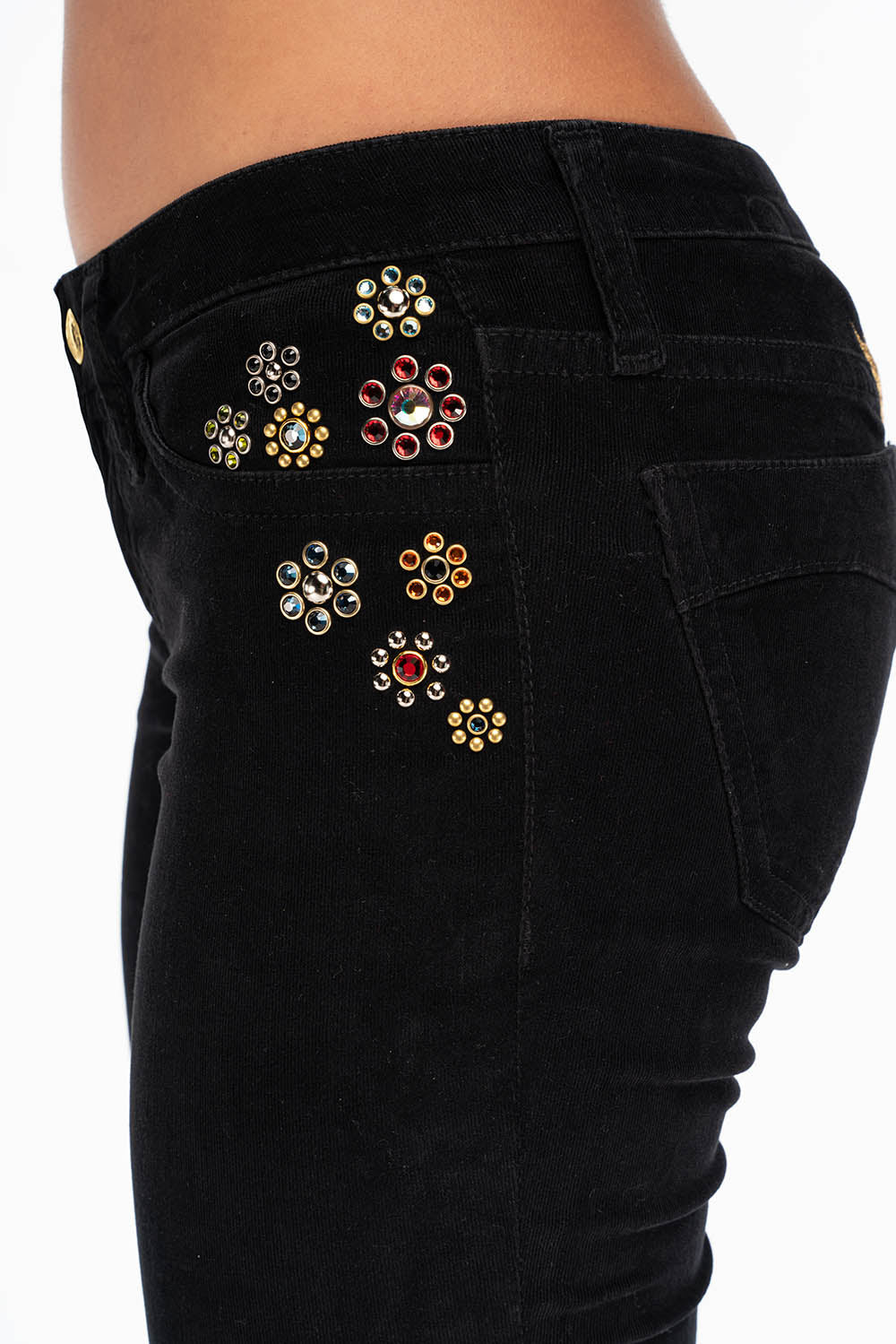 CRYSTAL FLOWER STRAIGHT LEG BABY CORDS IN BLACK - Image 4