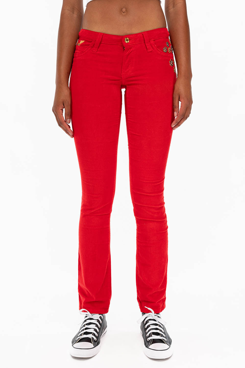 CRYSTAL FLOWER STRAIGHT LEG BABY CORDS IN RED - Image 2