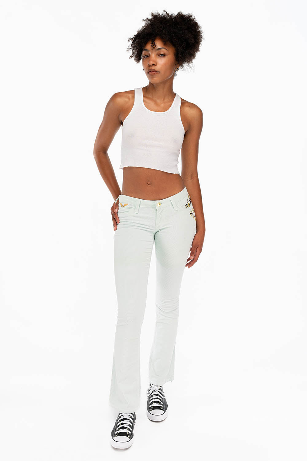 CRYSTAL FLOWER BOOT CUT BABY CORDS IN BABY BLUE - Image 7