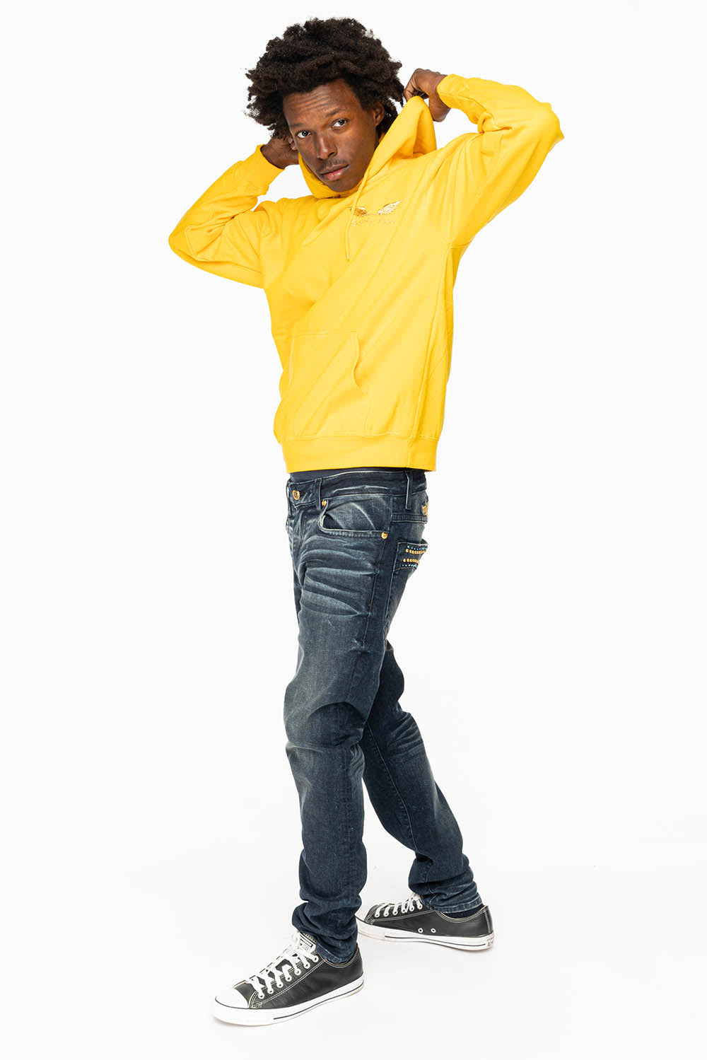 SKINNY MENS JEANS IN 4 D DARK BLUE WASH WITH BLUE SAPPHIRE CRYSTALS AND GOLD NAILHEAD - Image 7