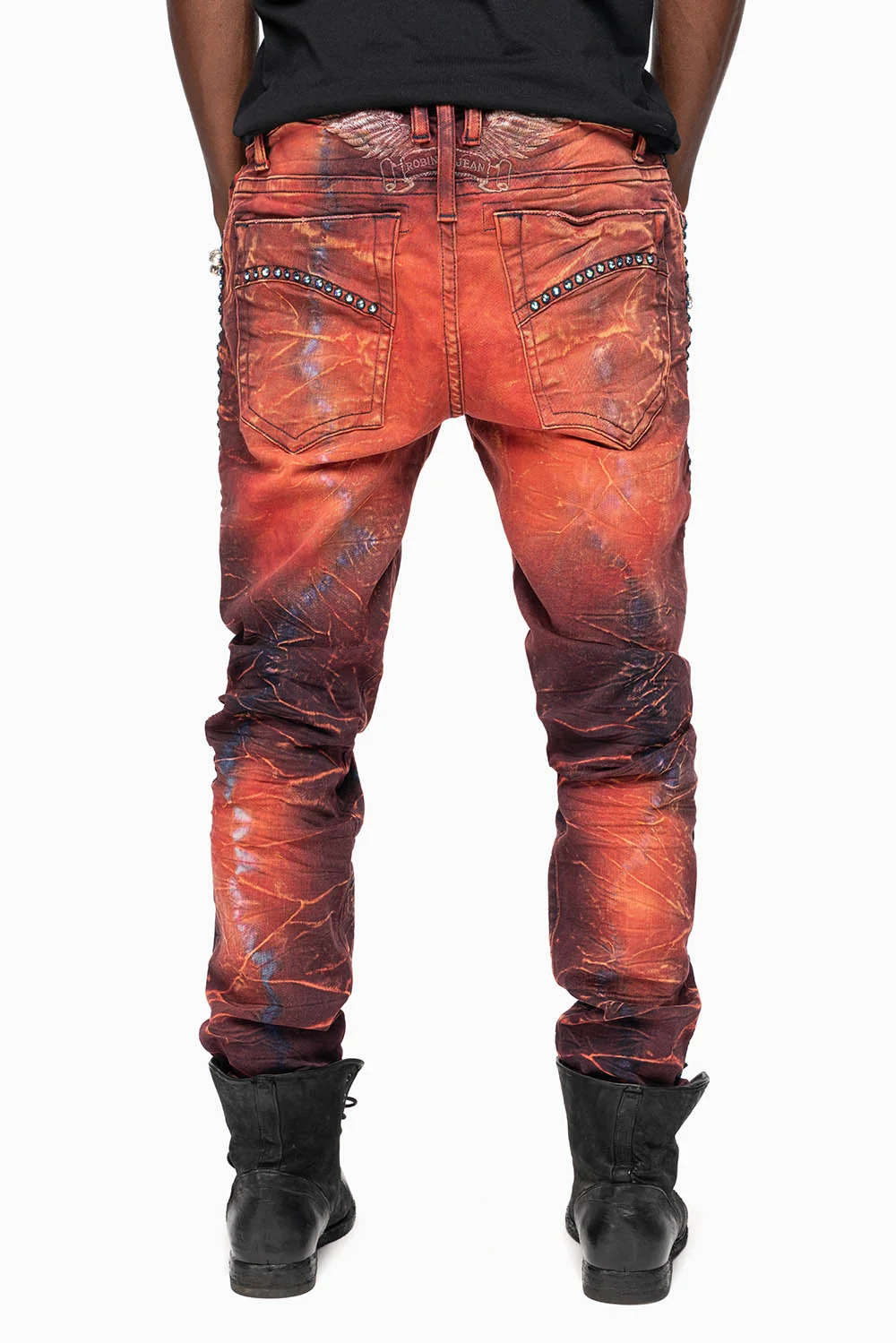 SKINNY MENS JEANS IN 4D LIGHT MALBEC WASH WITH LARGE CRYSTALS