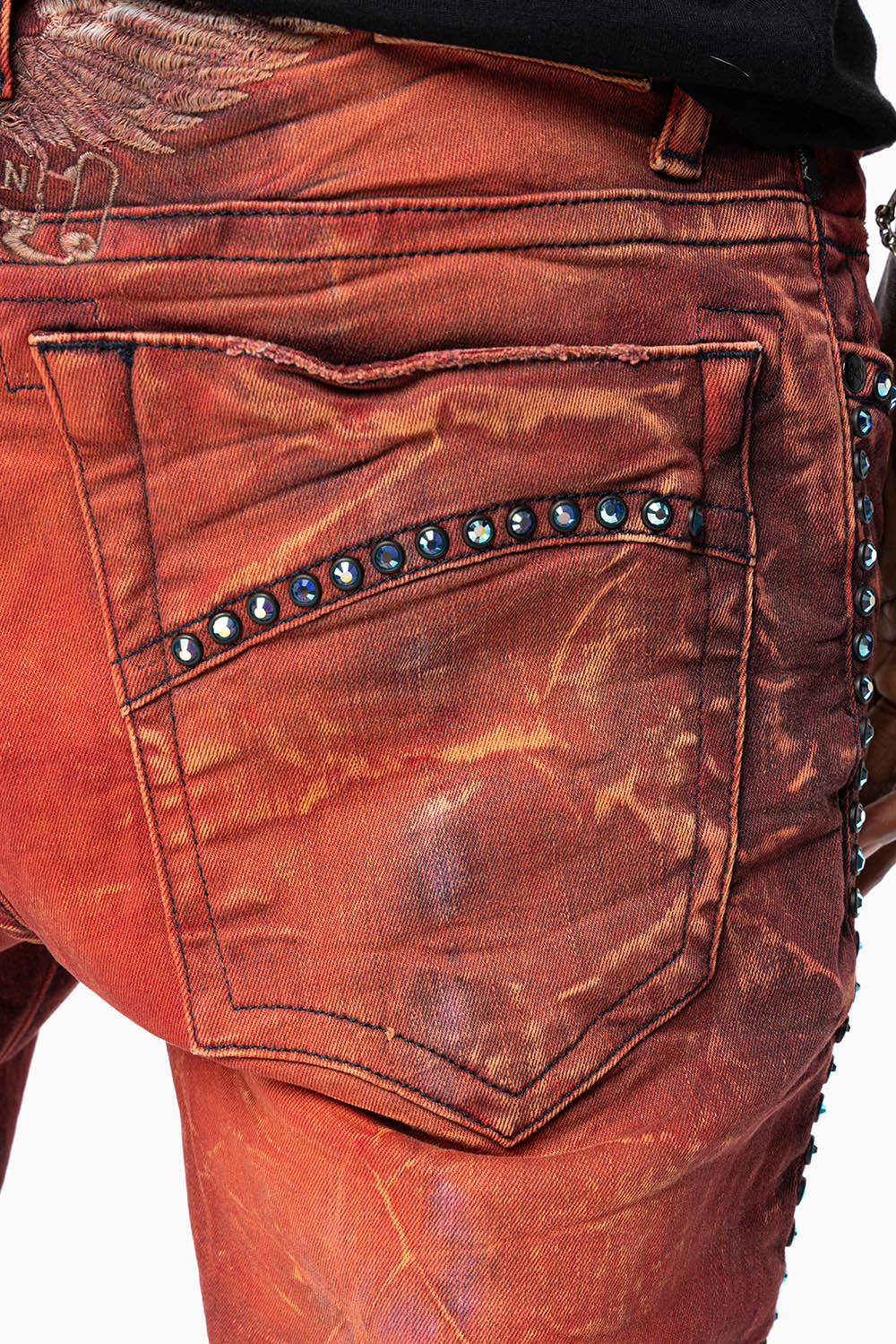 SKINNY MENS JEANS IN 4D LIGHT MALBEC WASH WITH LARGE CRYSTALS - Image 4
