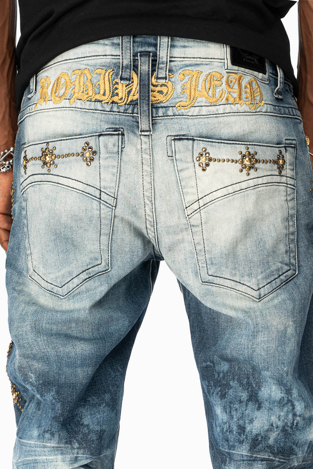 SKINNY MENS JEANS IN BLUE CLOUD JAPAN WITH GUNSLINGER CRYSTAL MOTIF - Image 5