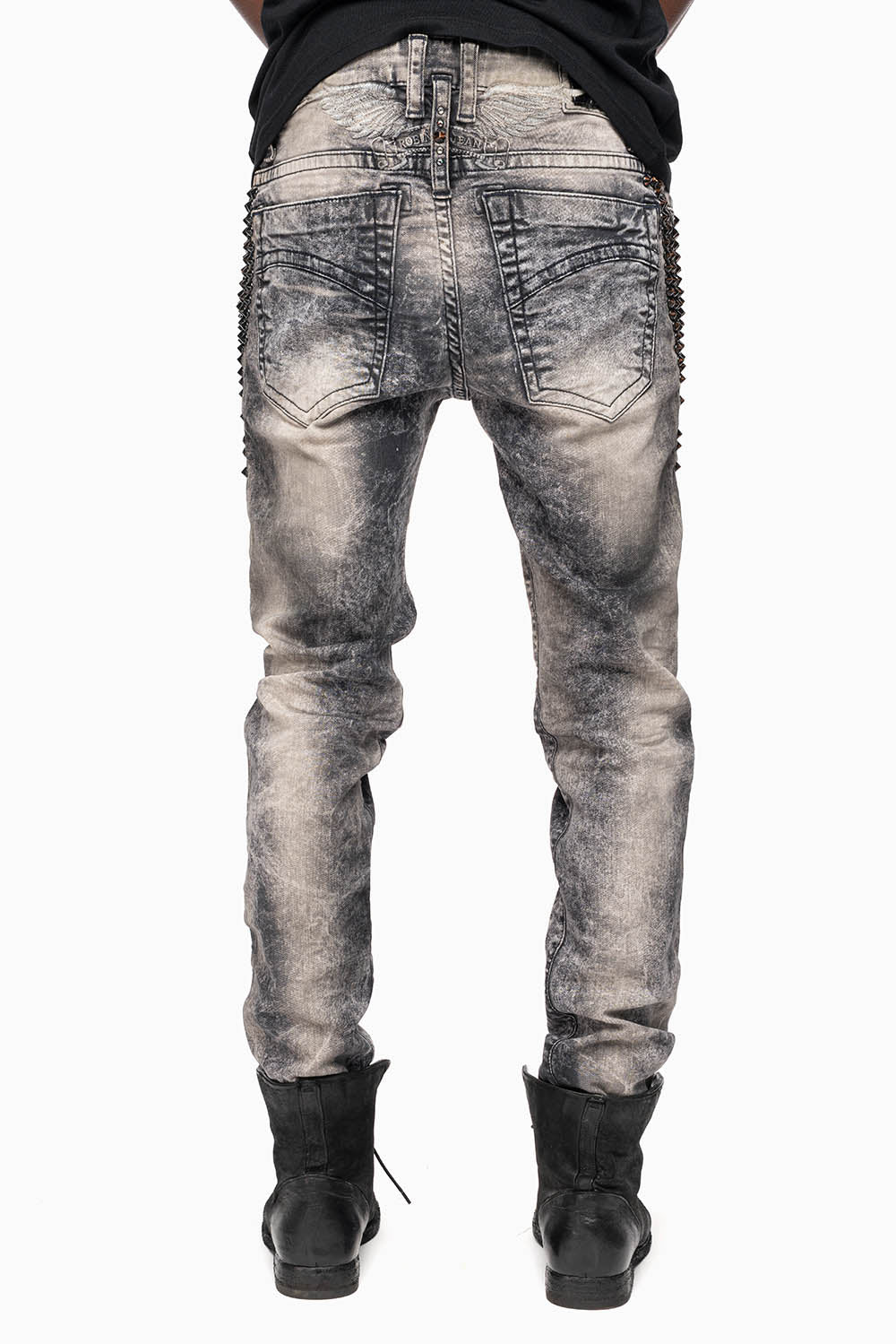 SKINNY MENS JEANS IN MICHAEL BLK WASH WITH SPIKES & CRYSTALS - Image 4