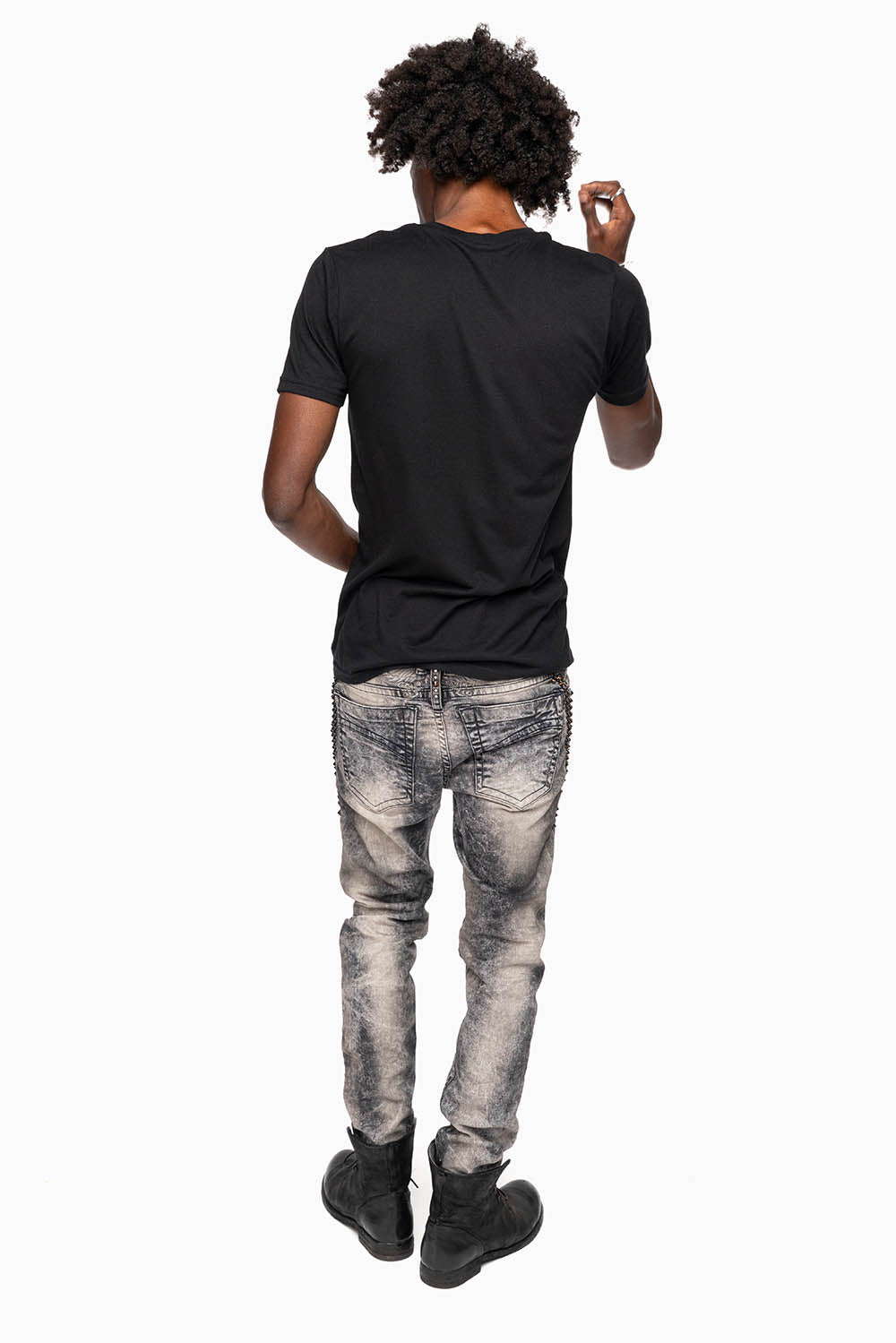 SKINNY MENS JEANS IN MICHAEL BLK WASH WITH SPIKES & CRYSTALS - Image 7