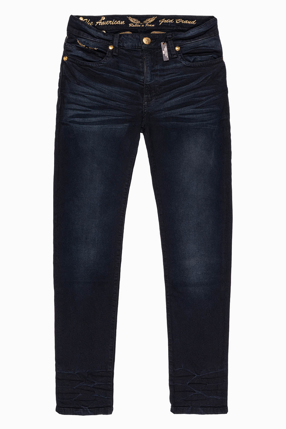 SKINNY MENS JEANS IN F_D UP BLACK WASH WITH RED AND GOLD AURUM CRYSTALS - Image 6
