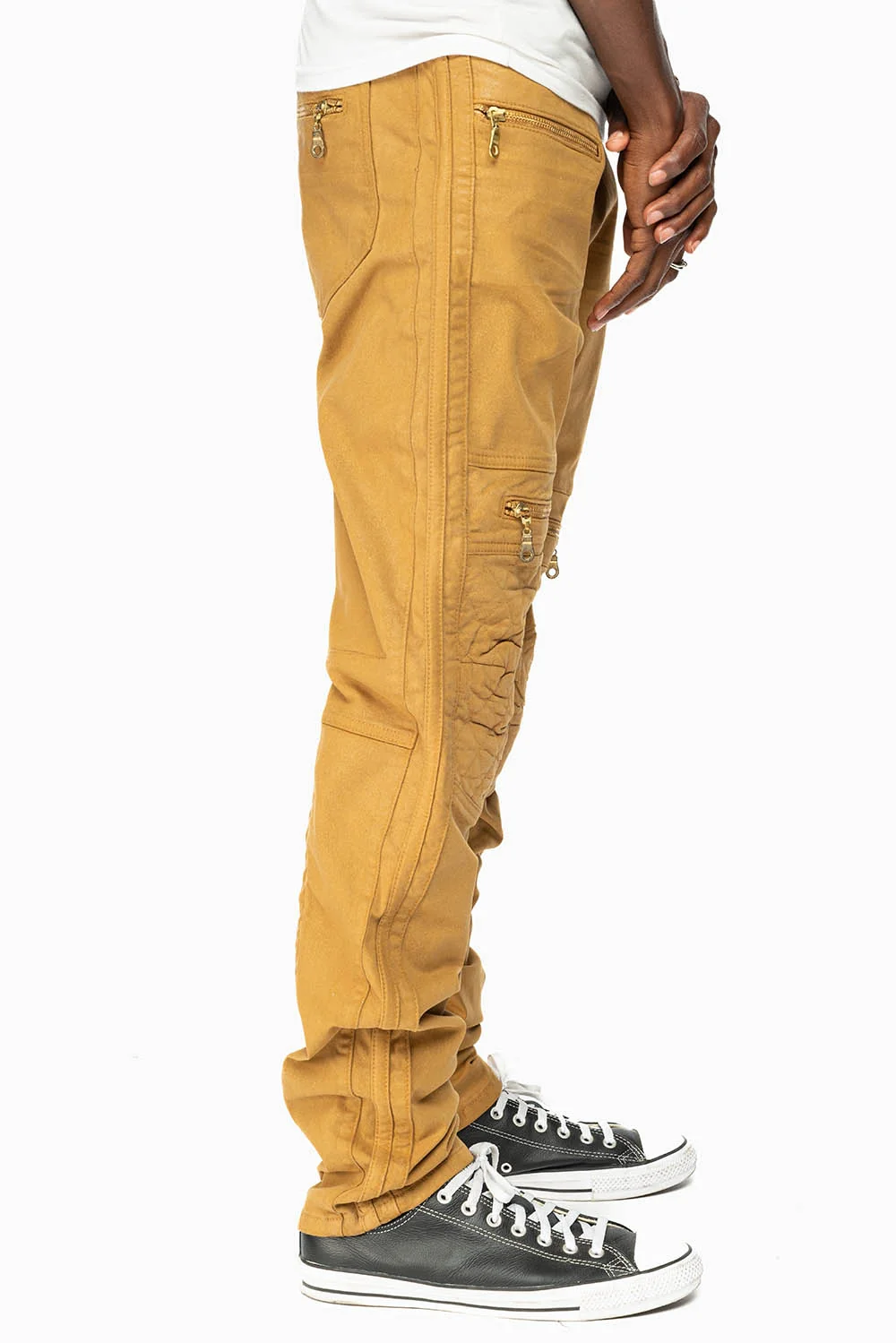 MENS BIKER RACER JEANS IN KHAKI COATING - Image 3