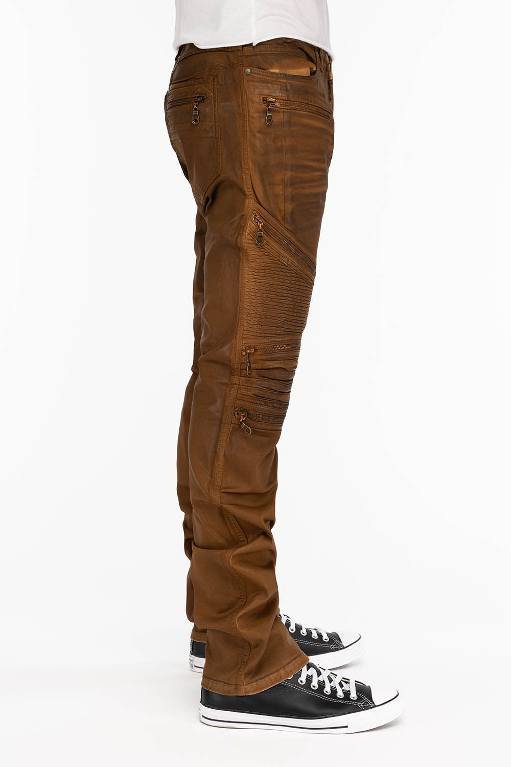 MEN'S BIKER SLIM JEANS IN SUEDE KHAKI COATING - Image 2