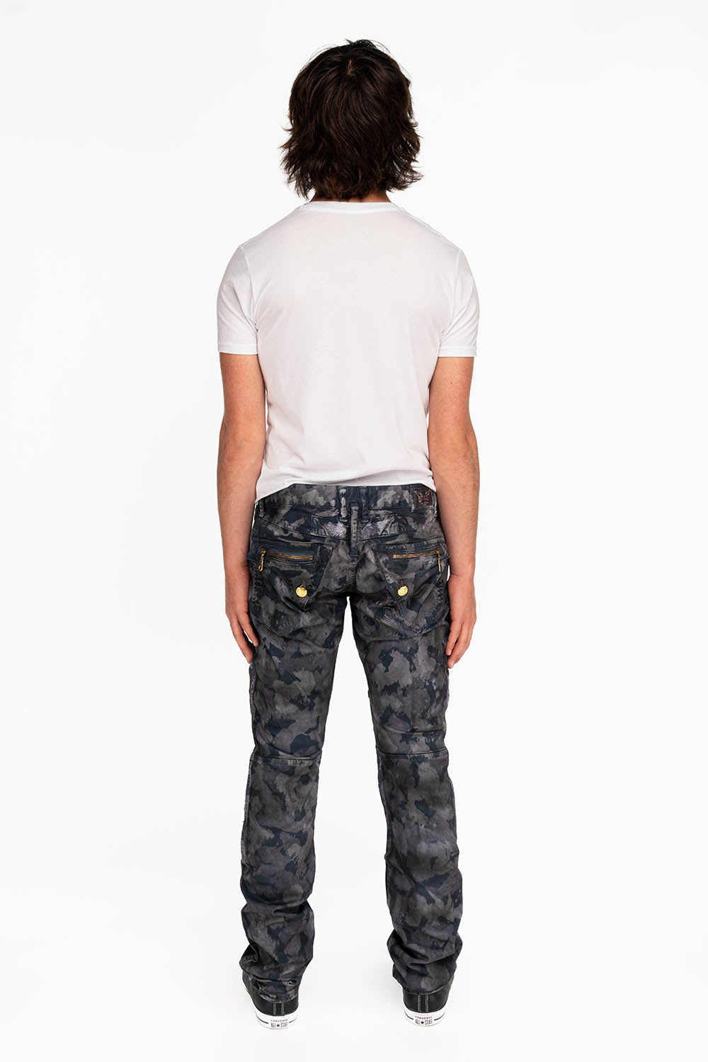 MENS BIKER JEANS IN TIE DYE CAMO GRAY - Image 5
