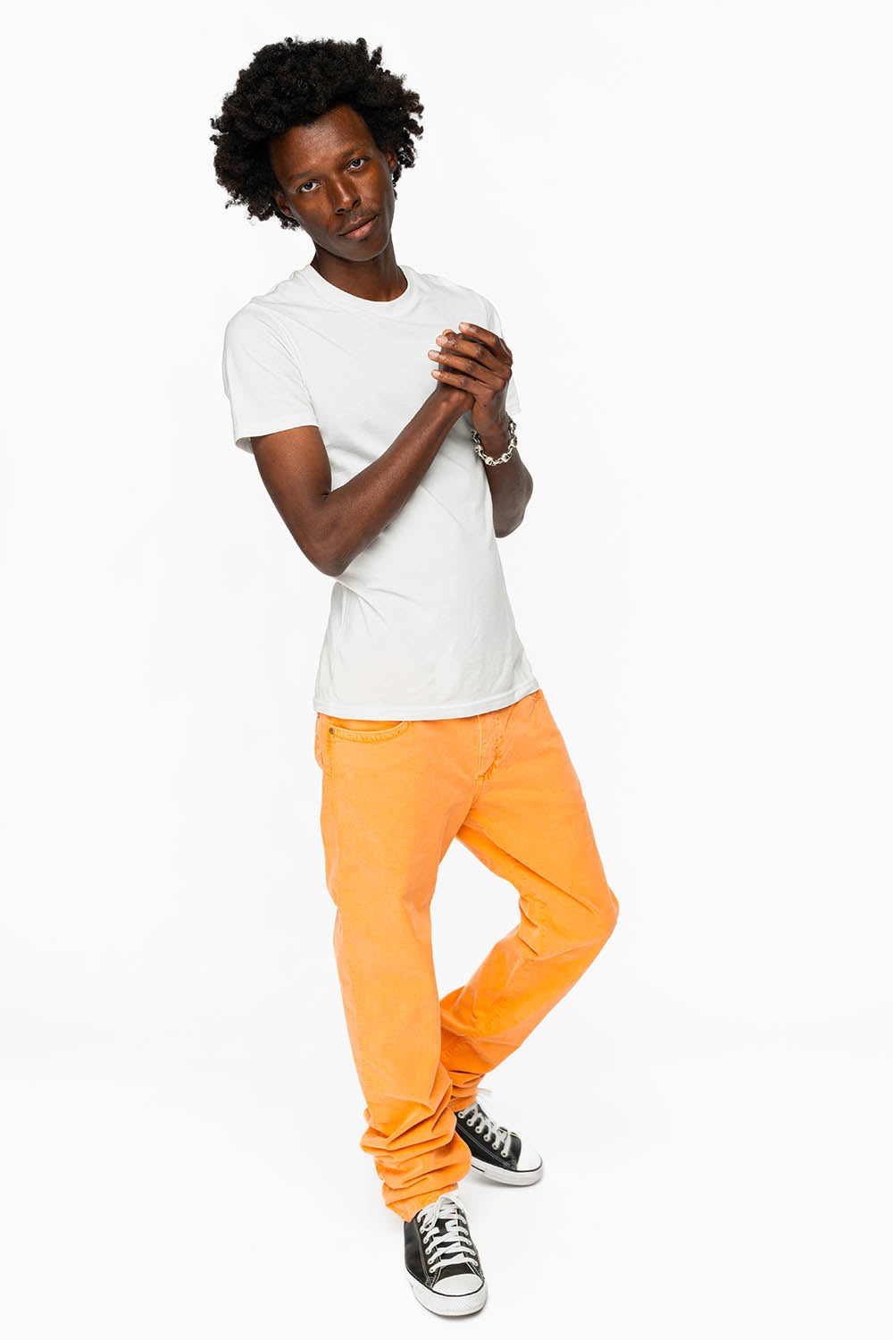 CLASSIC 5 POCKET SLIM LEG JEANS IN PASTEL ORANGE