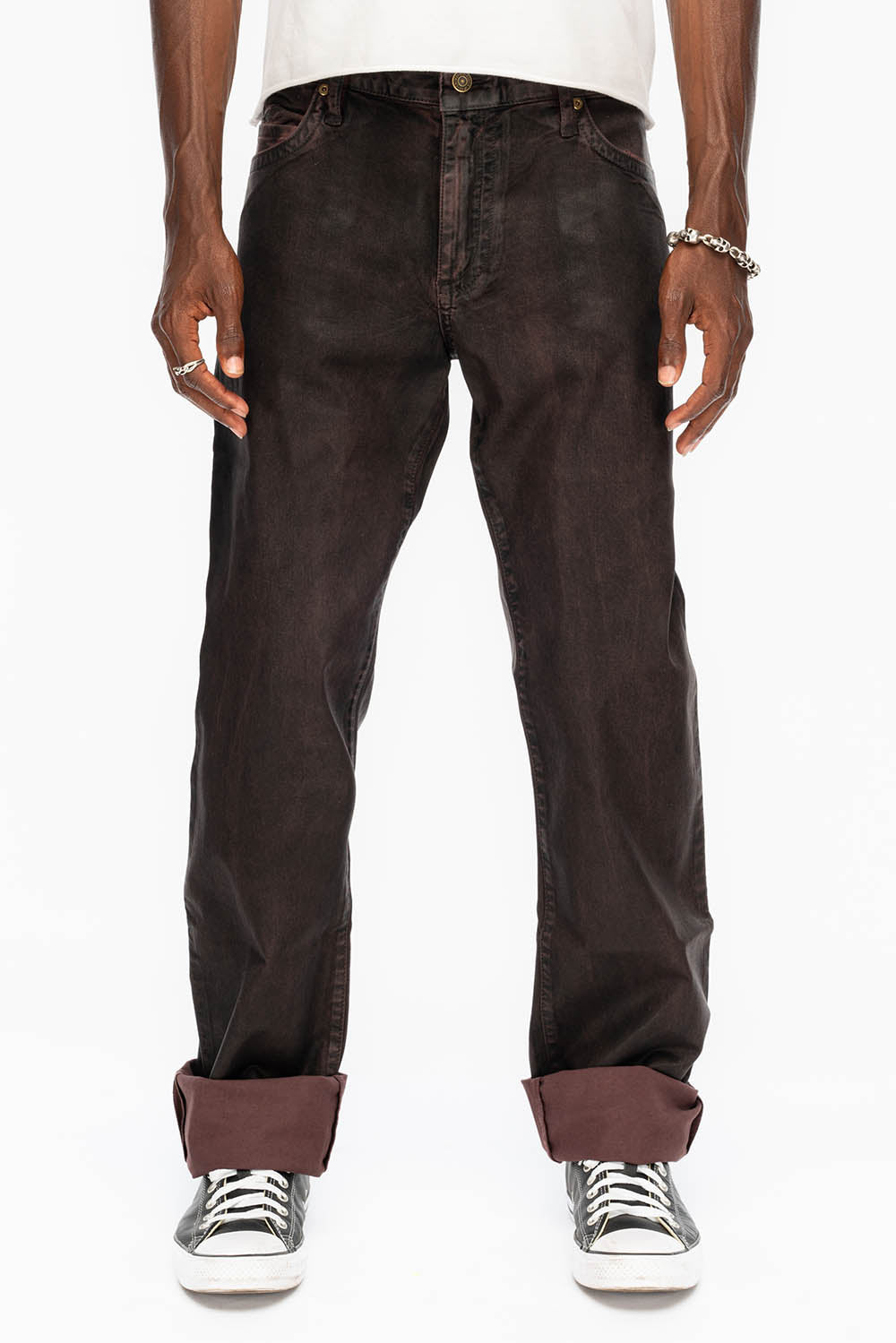 CLASSIC STRAIGHT LEG JEANS IN DARK BROWN WAX WASH - Image 2