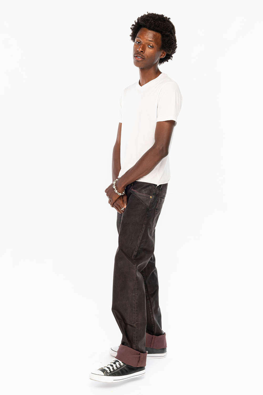 CLASSIC STRAIGHT LEG JEANS IN DARK BROWN WAX WASH - Image 6