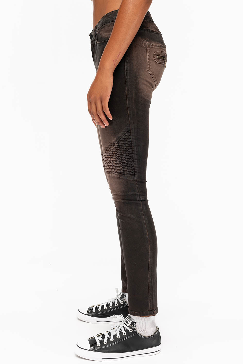 ROBIN'S WOMENS SKINNY BIKER JEANS MOTO IN TOFFE IRENE BLACK - Image 2