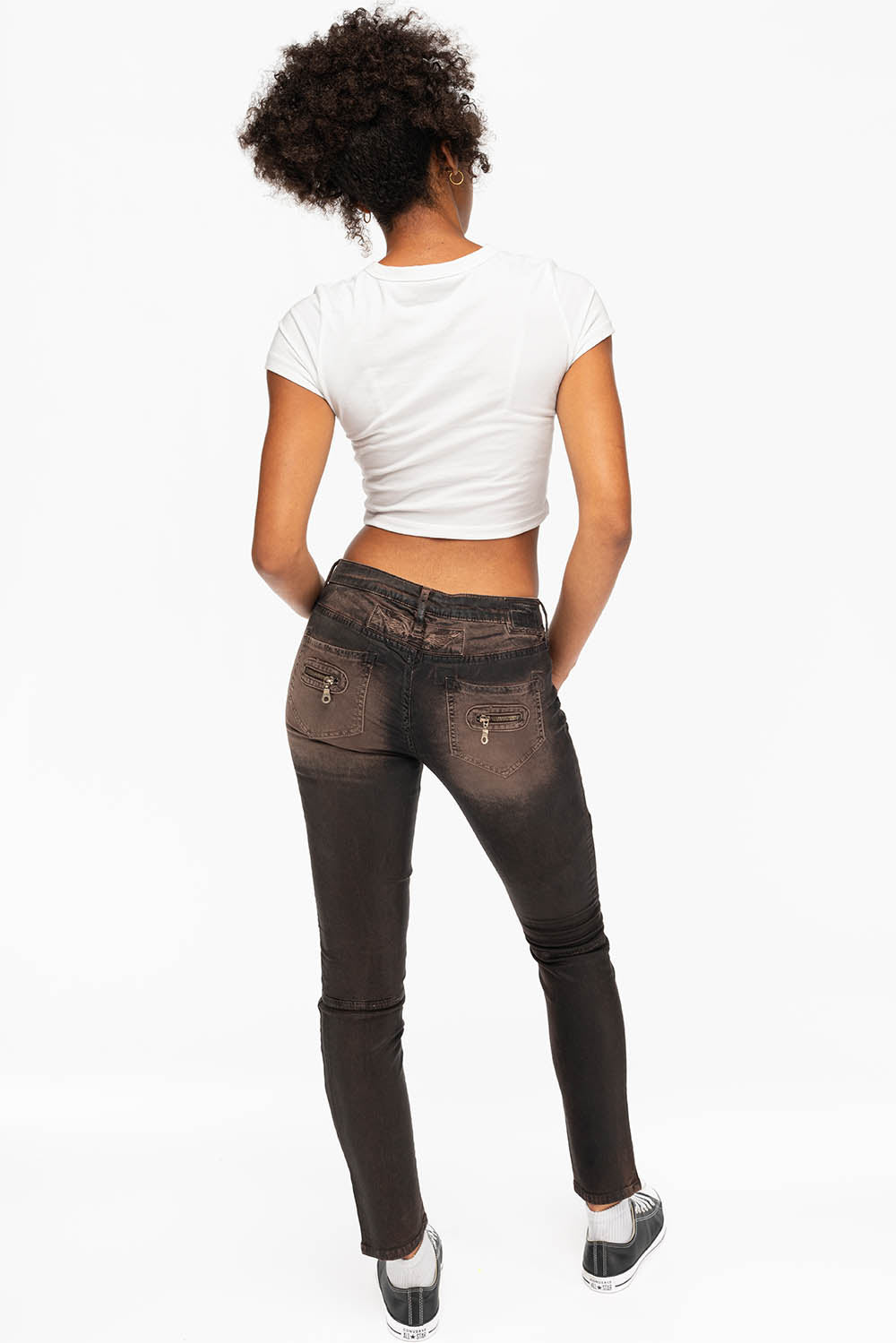 ROBIN'S WOMENS SKINNY BIKER JEANS MOTO IN TOFFE IRENE BLACK - Image 6
