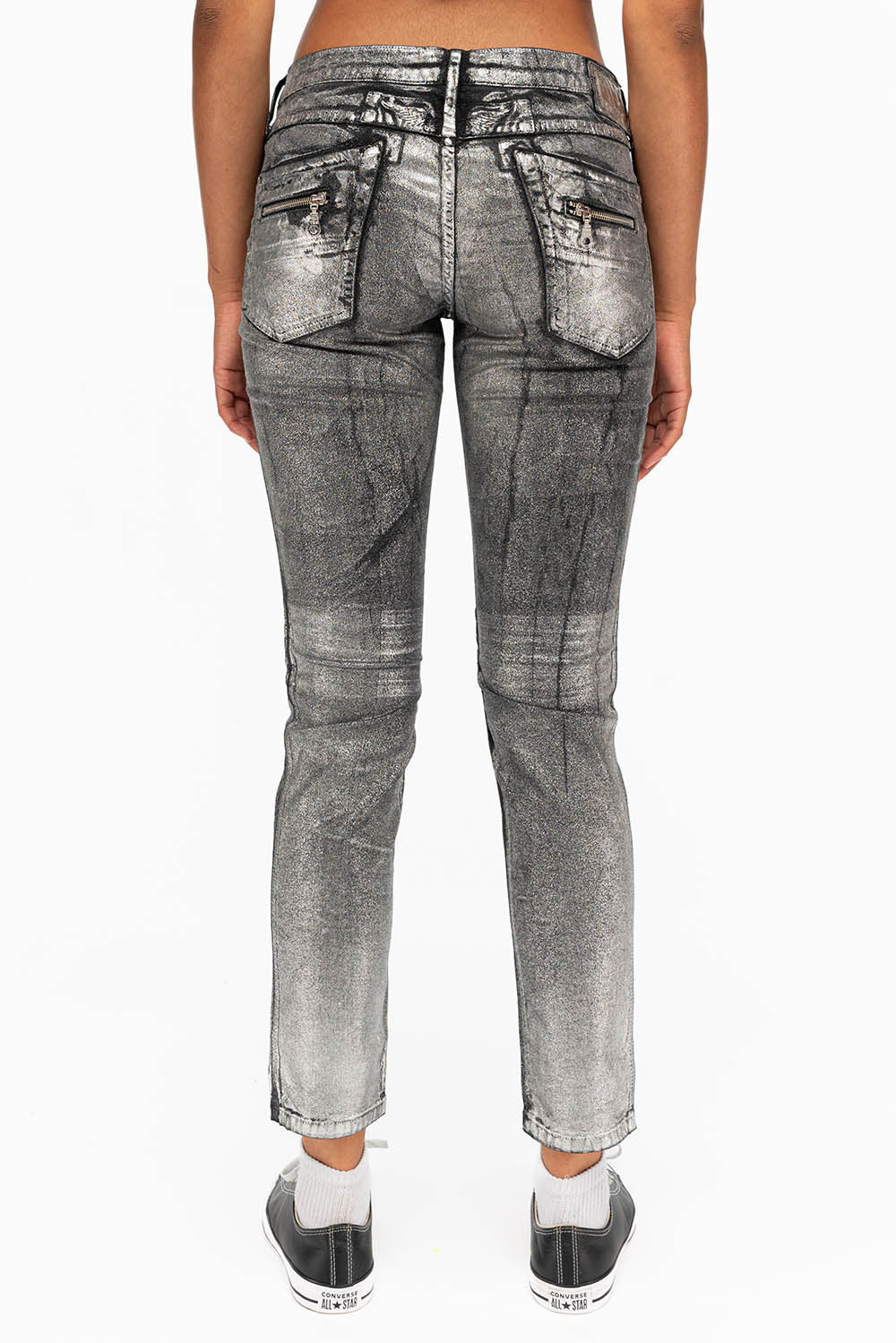 ROBIN'S BIKER WOMENS JEANS IN DECAL SILVER - Image 3
