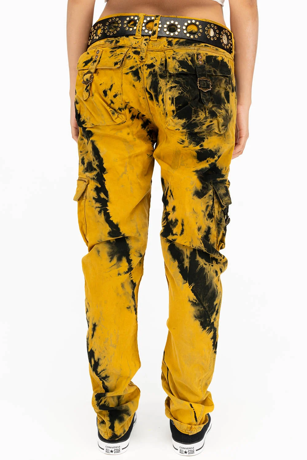 MILITARY STYLE WOMENS CARGO PANTS IN TIE DYE YELLOW - Image 6