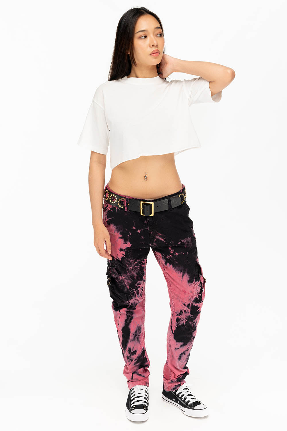 MILITARY STYLE WOMENS CARGO PANTS IN TIE DYE PINK - Image 5