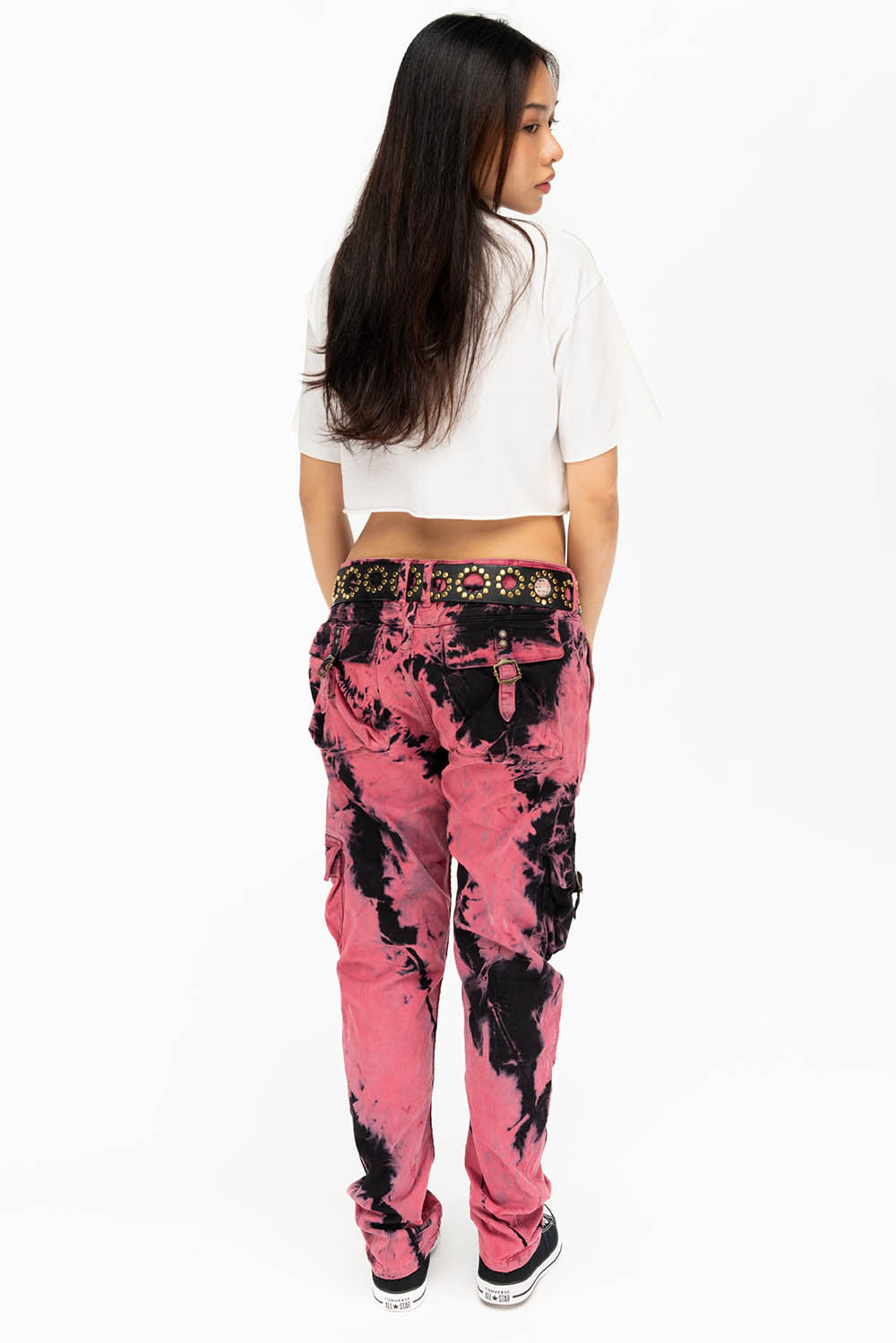 MILITARY STYLE WOMENS CARGO PANTS IN TIE DYE PINK - Image 6