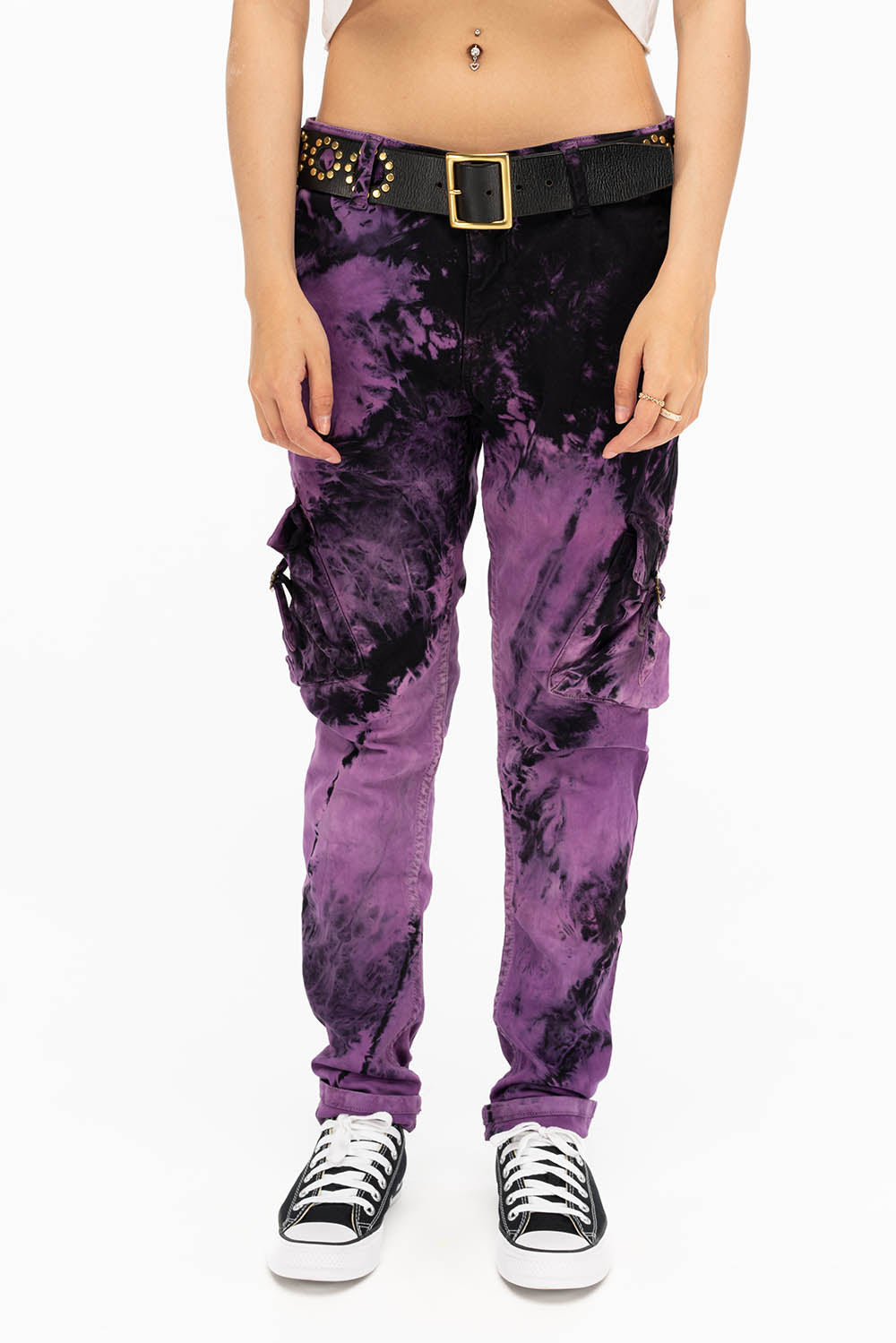 MILITARY STYLE WOMENS CARGO PANTS IN TIE DYE PURPLE - Image 2