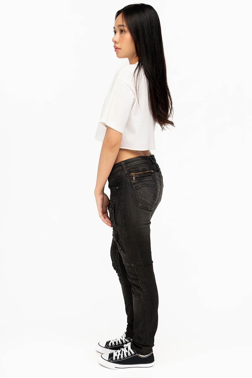 ROBIN'S MILITARY INSPIRED WOMENS SKINNY UTILITARIAN JEANS IN LA BLACK - Image 5