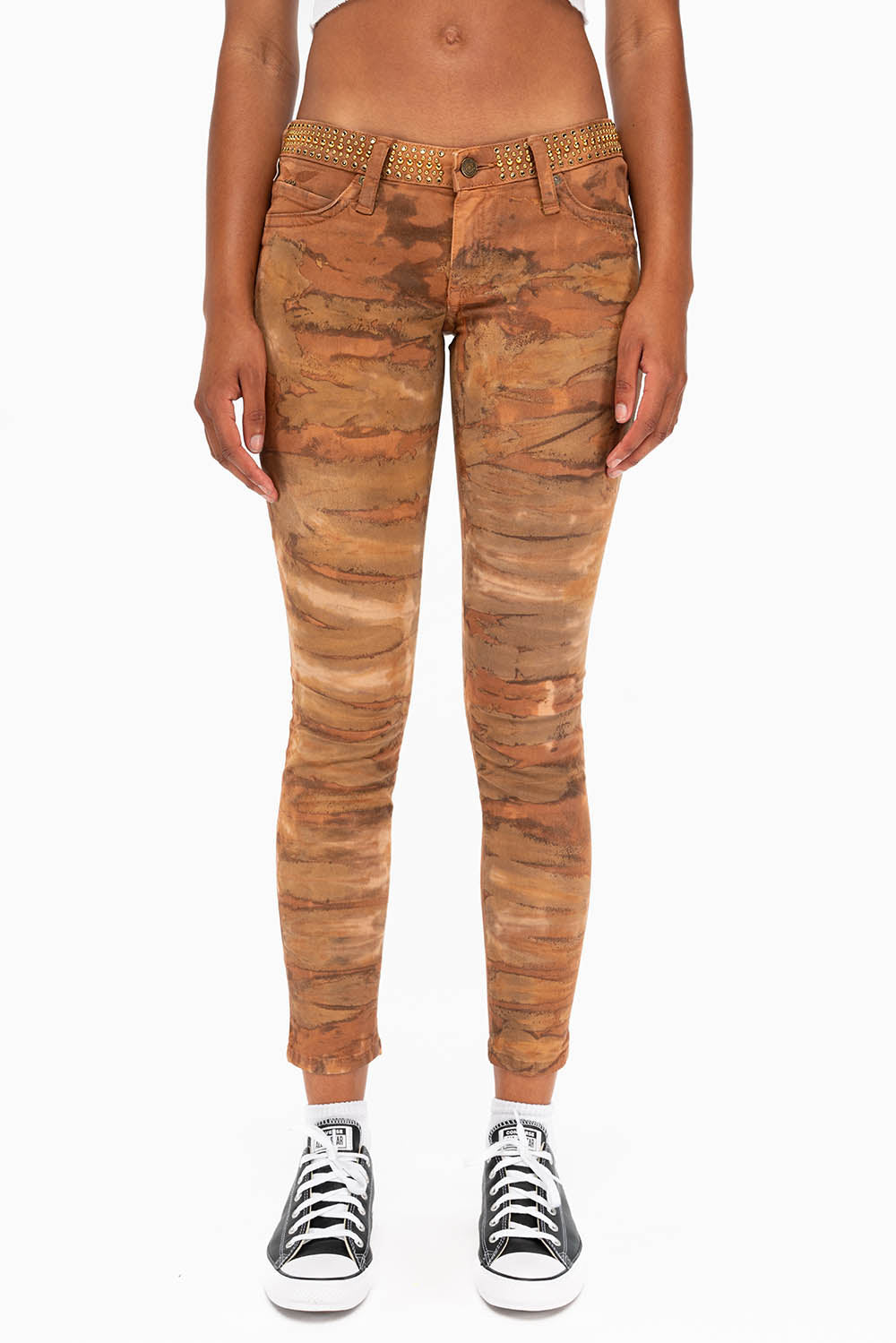 SKINNY JEANS IN MUD BROWN WITH STUDS AND SW - Image 2