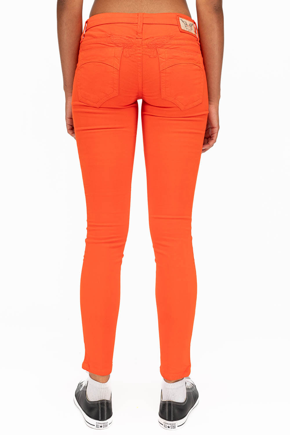 MARILYN WOMENS SKINNY JEANS IN TANGERINE WITH TONAL WINGS - Image 4