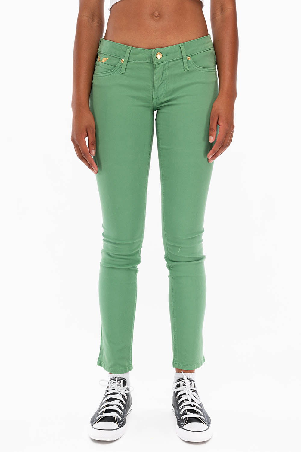 ROBIN'S NAT SKINNY WOMENS SKINNY JEANS IN SQUASH WITH GOLD EMBROIDERY AND LOGO - Image 2