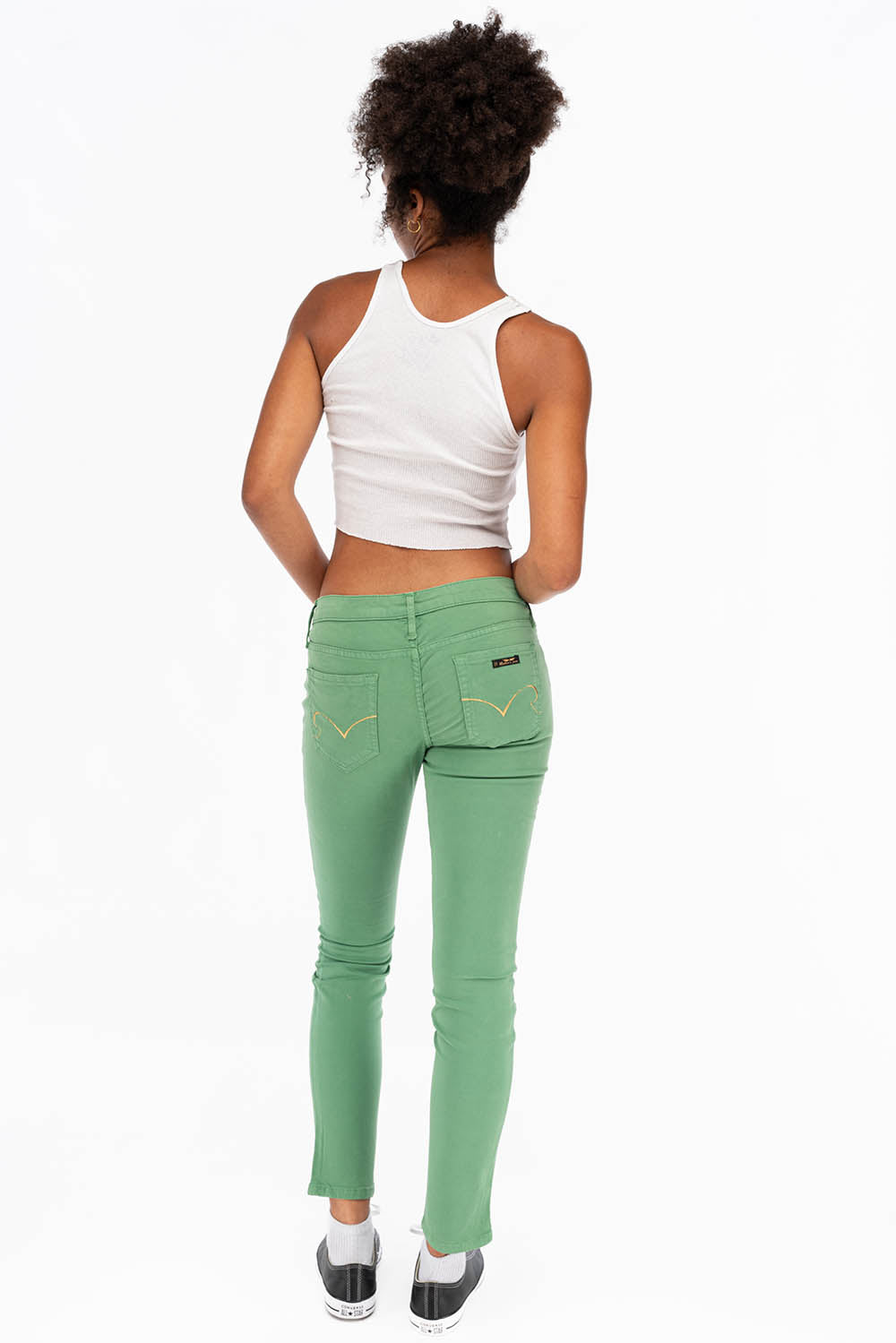 ROBIN'S NAT SKINNY WOMENS SKINNY JEANS IN SQUASH WITH GOLD EMBROIDERY AND LOGO - Image 5