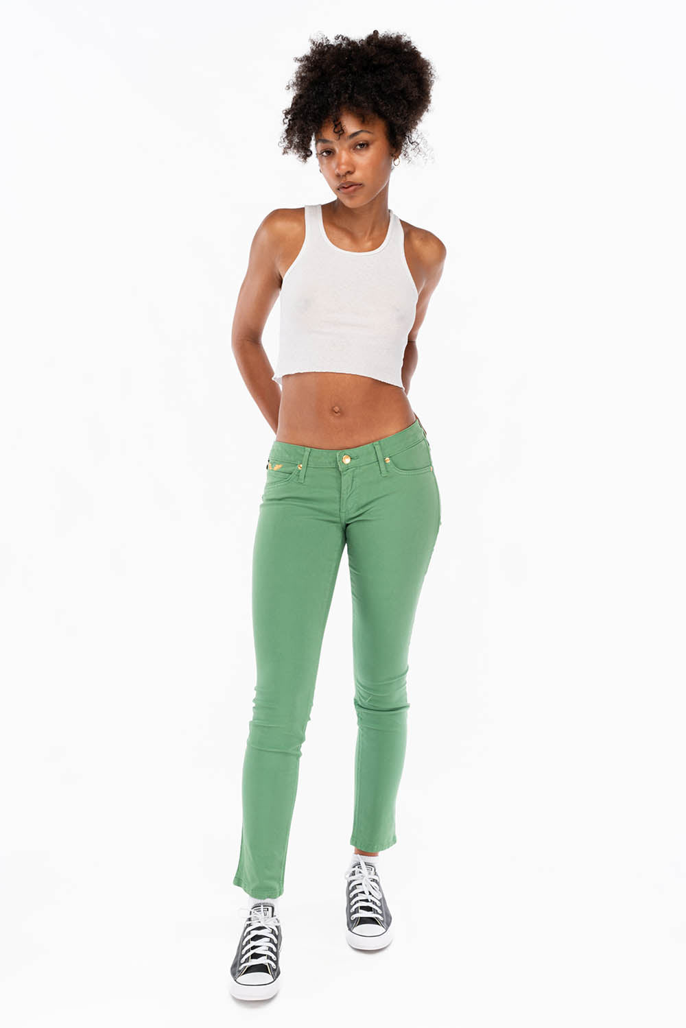 ROBIN'S NAT SKINNY WOMENS SKINNY JEANS IN SQUASH WITH GOLD EMBROIDERY AND LOGO - Image 6
