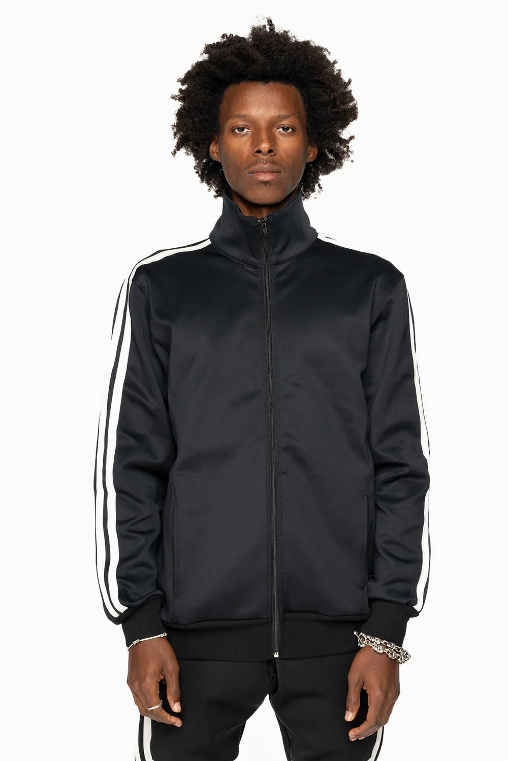 TRACK JACKET IN BLACK WITH WHITE STRIPE - Image 3