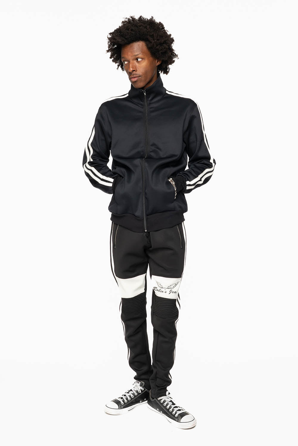 TRACK JACKET IN BLACK WITH WHITE STRIPE - Image 9