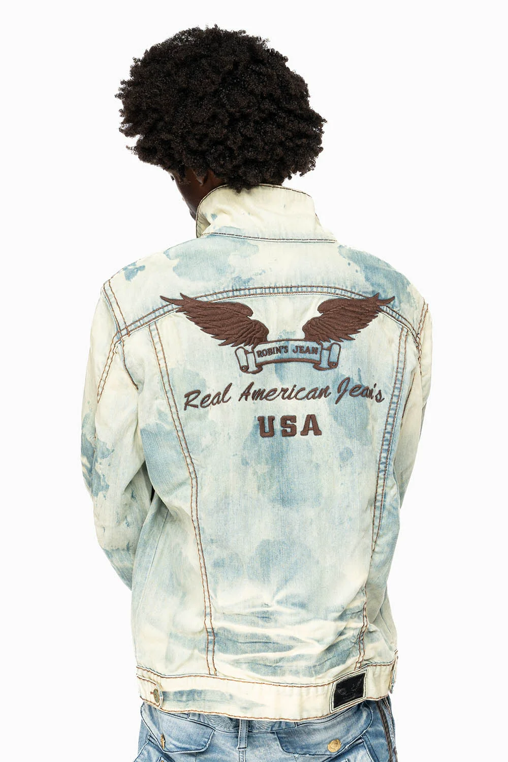 VINTAGE LIGHT BLUE JACKET WITH BROWN HEAVY STITCHING - Image 7