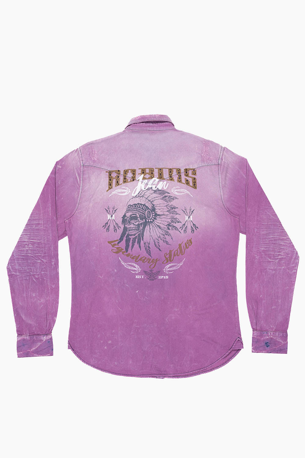 WESTERN NATIVE AMERICAN STYLE MENS DESTROY DENIM SHIRT IN MONTECITO EMBELLISHED WITH CRYSTALS AND STUDS - Image 2