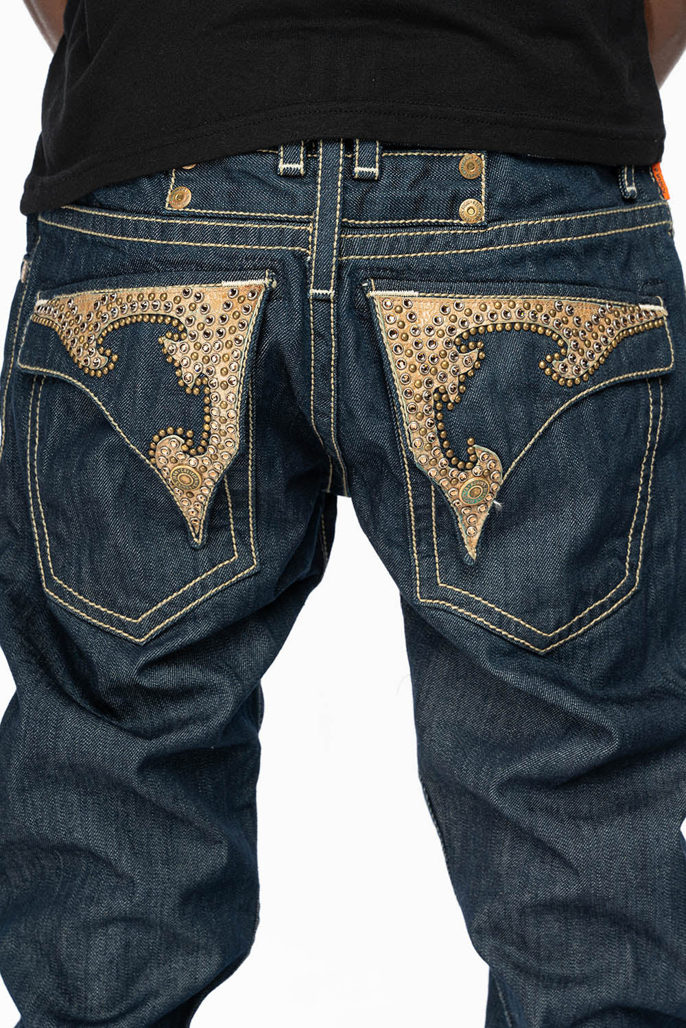 WESTERN RODEO DESIGN LEATHER FLAPS JEAN WITH EMBELLISHMENTS IN RINSE WASH - Image 4
