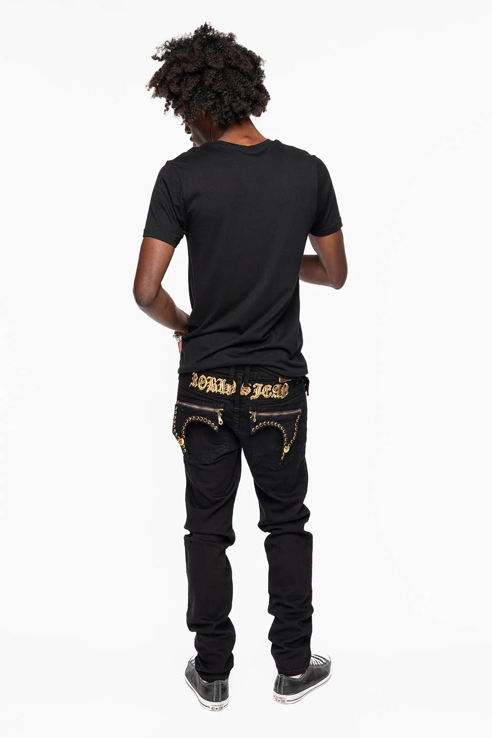 ZIPPER KILLER FLAP MENS JEANS IN F_ UP BLACK WITH X- LARGE CRYSTALS - Image 6